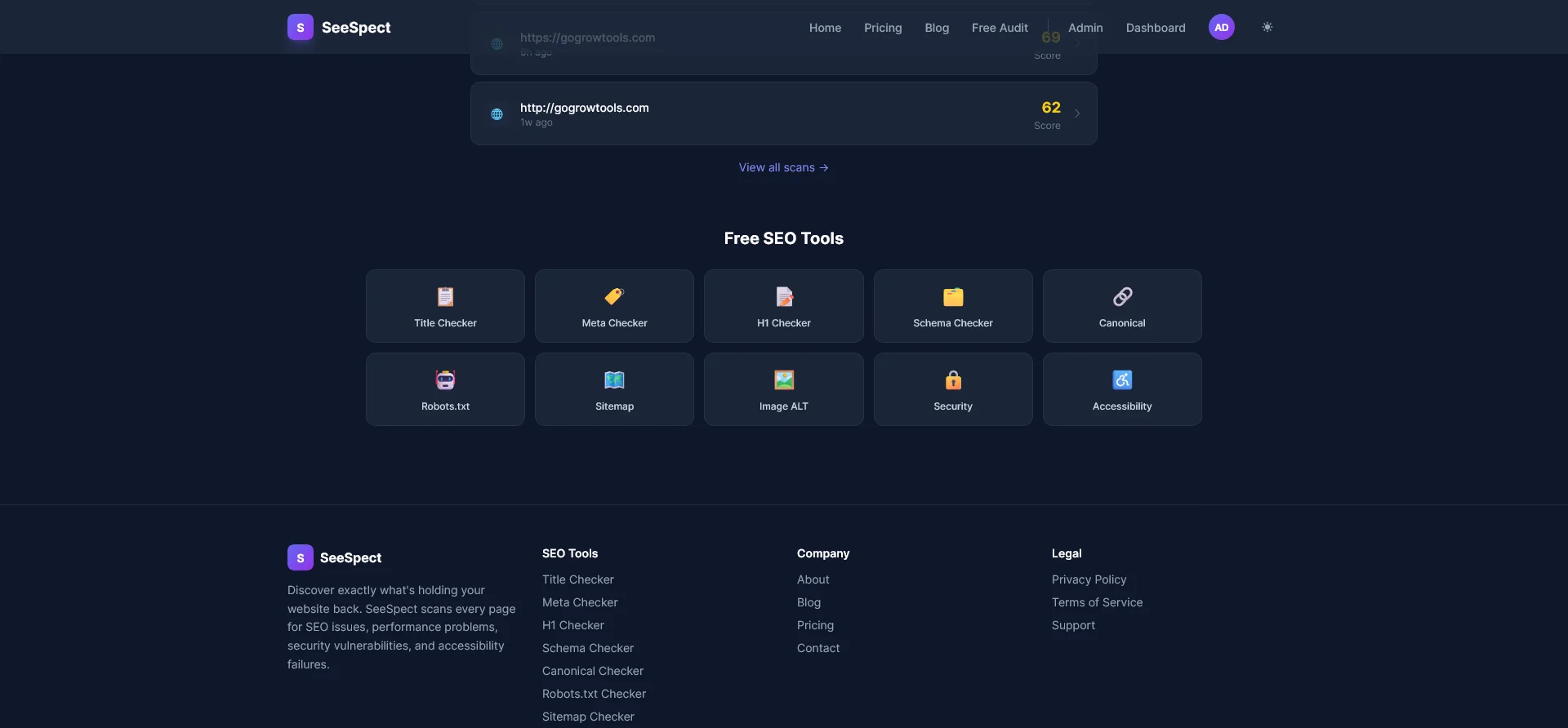 SeeSpect security and accessibility results screenshot